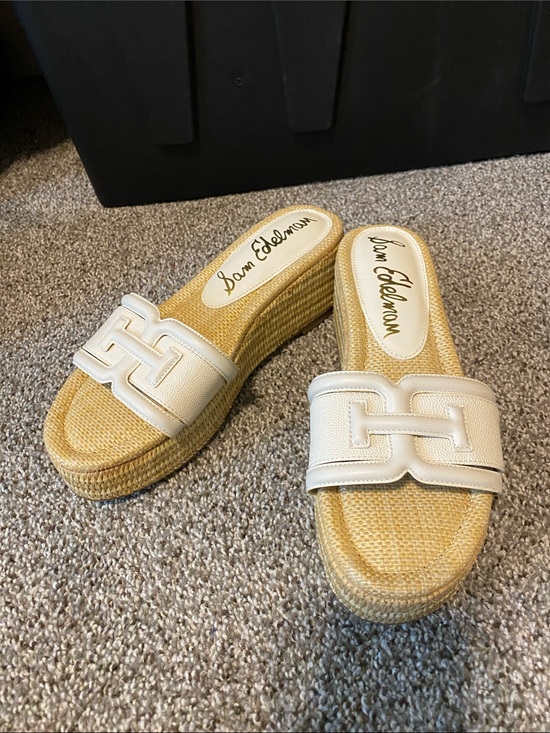 Sam Edelman Shoes - Sam Edelman White Leather Raffia Platform Slides